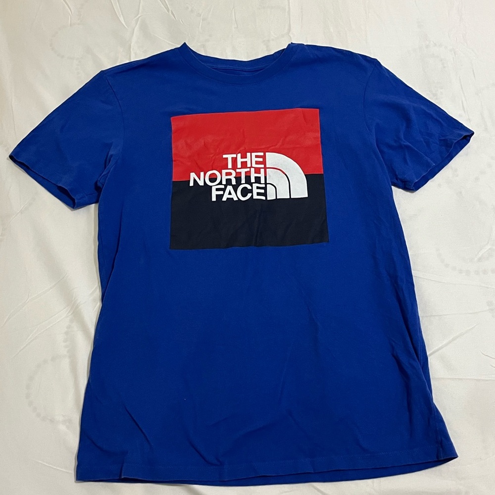 The North Face Blue Tshirt with Red and Navy Logo Men’s Size Small